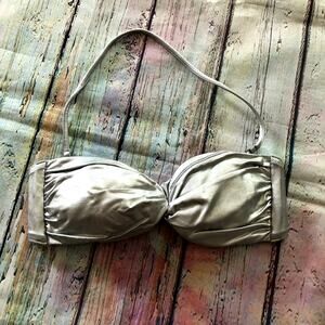 Victoria's Secret Bikini Top Womens Small Metallic Silver Bandeau Halter Swim